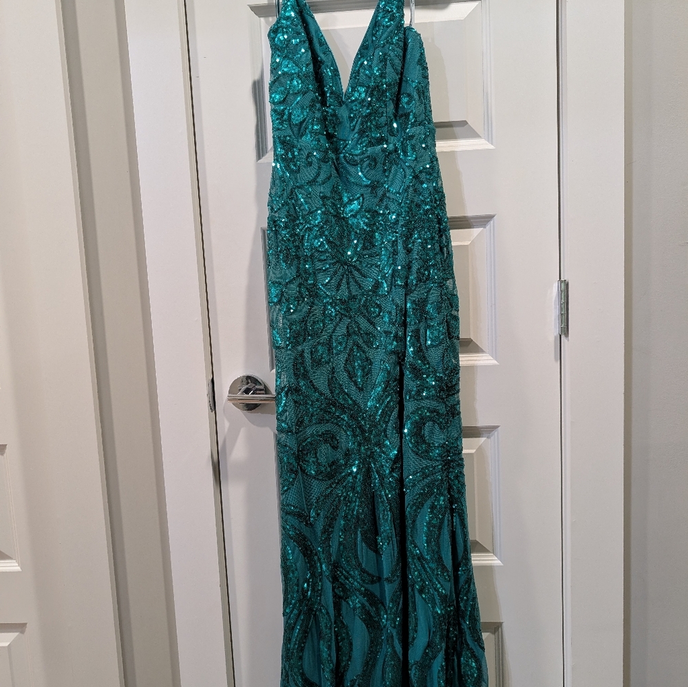 Teal Sequin Evening Gown